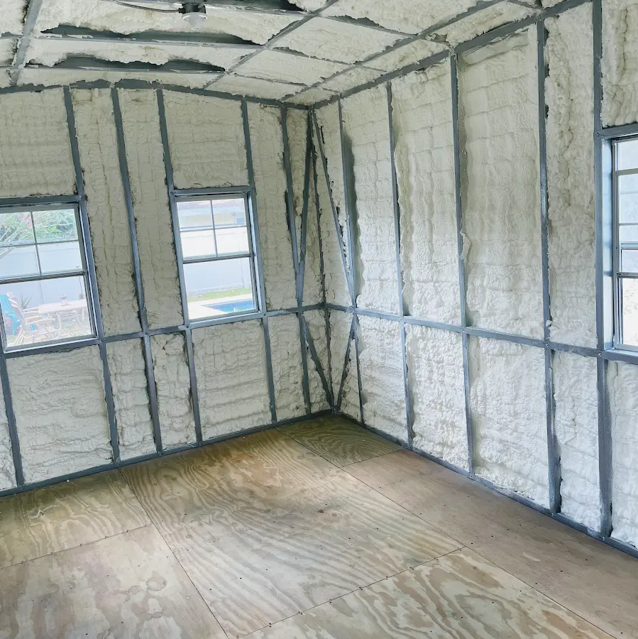 Closed-cell spray foam insulation applied to wall cavities in a residential project in Oak Hills